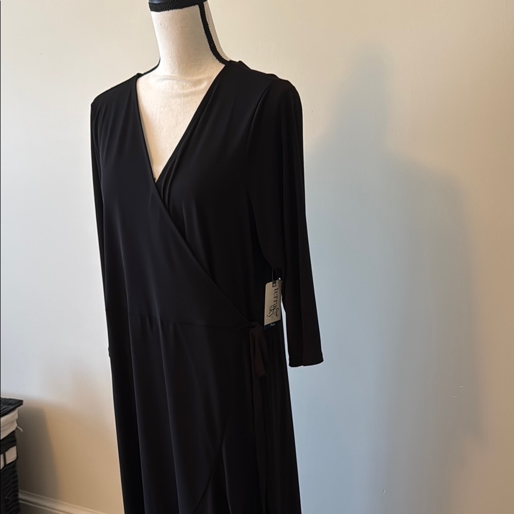 Terra & Sky Black Wrap Backless Midi Dress
